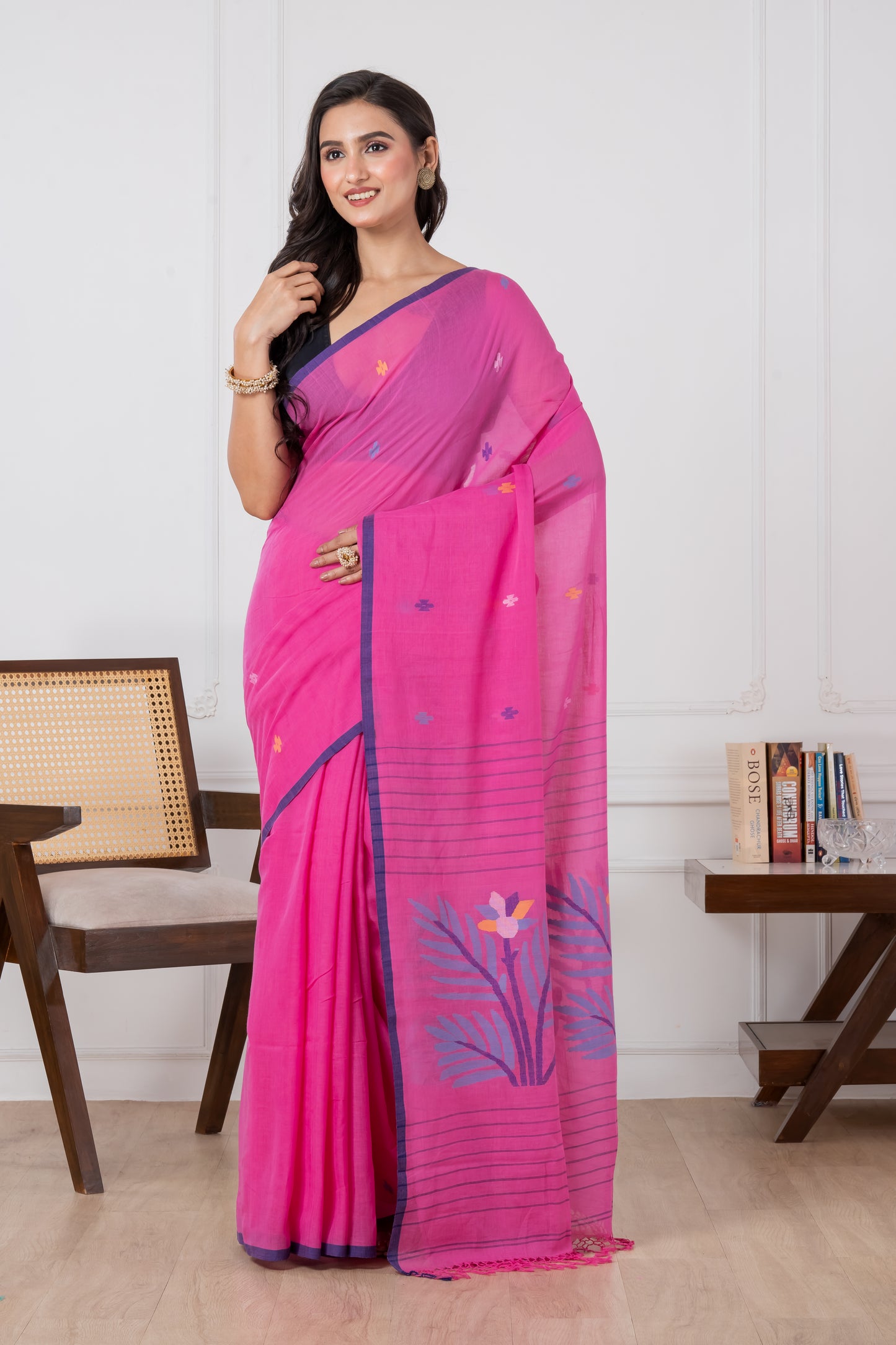 Premium Handloom Super Soft Sweet Pink Jamdani Cotton Saree