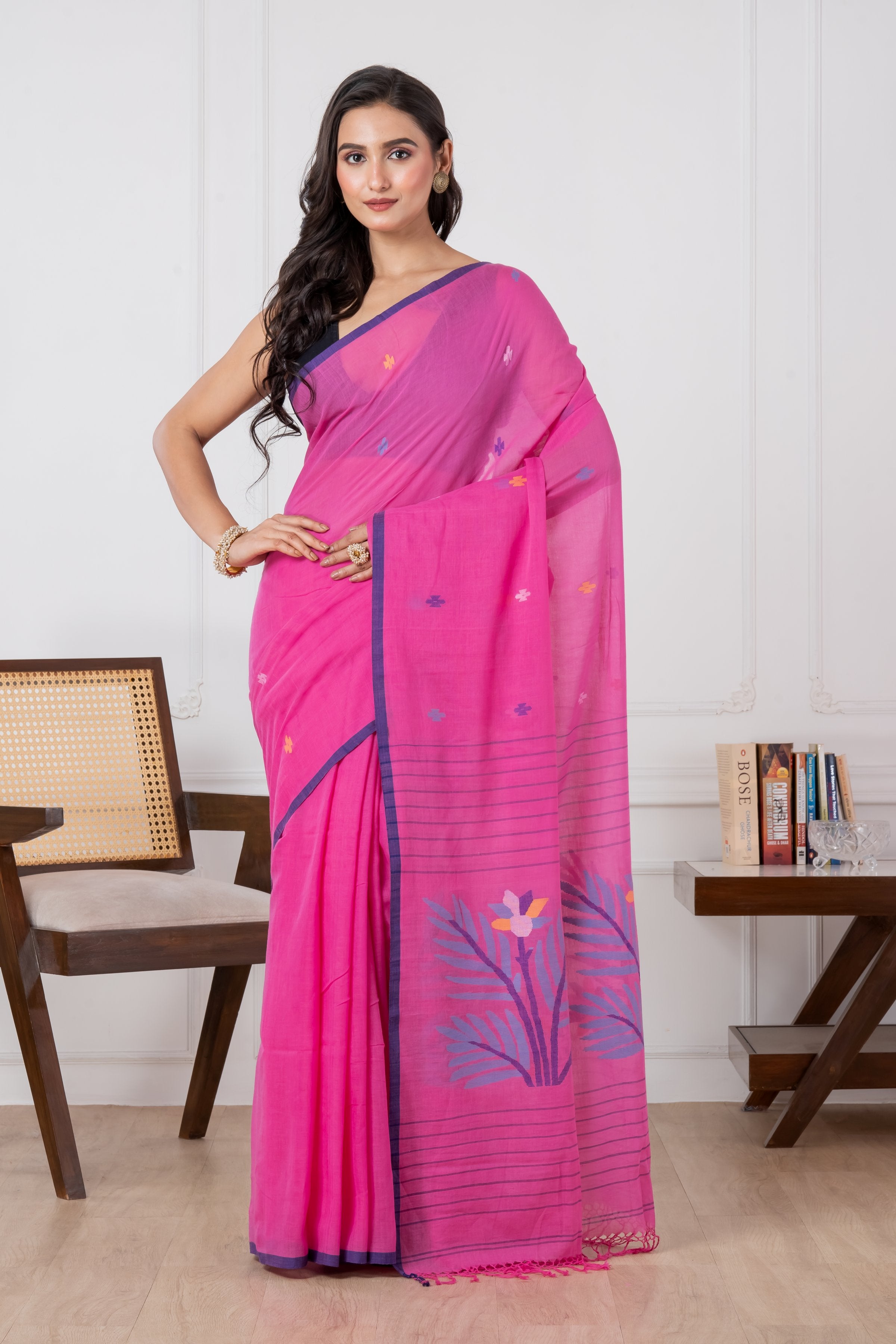 Premium Handloom Super Soft Sweet Pink Jamdani Cotton Saree