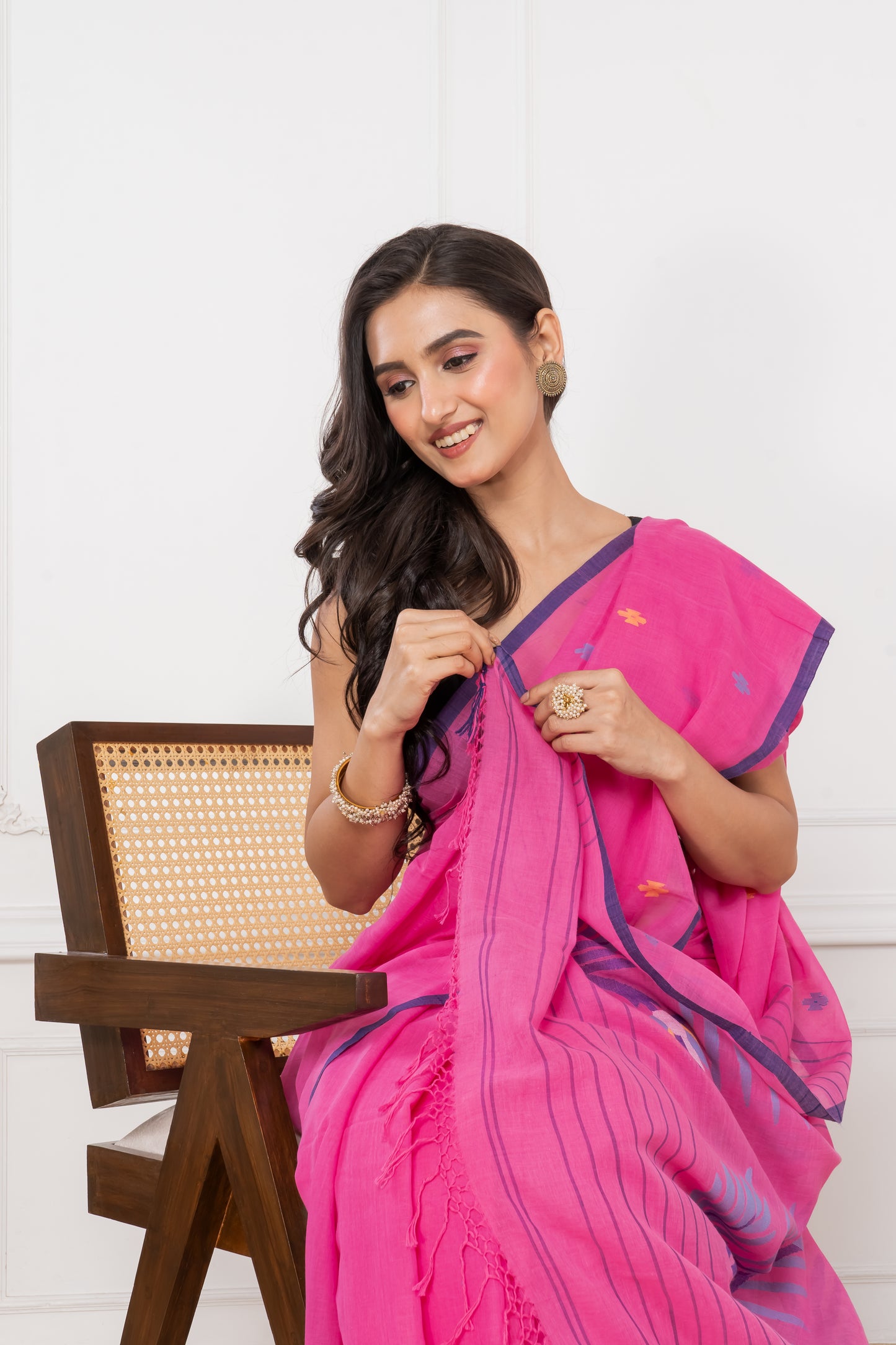 Premium Handloom Super Soft Sweet Pink Jamdani Cotton Saree