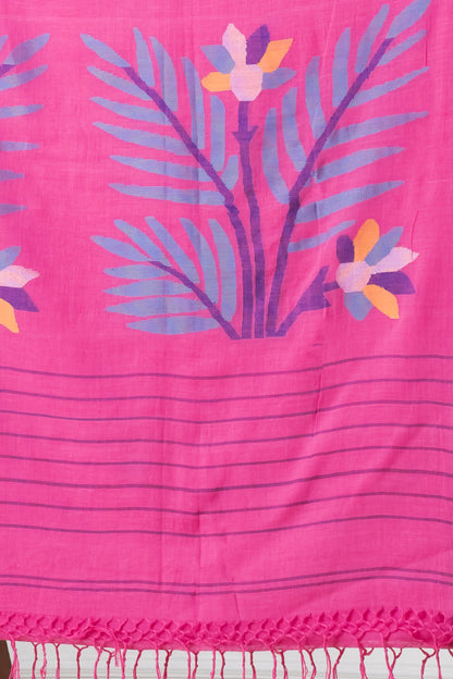 Premium Handloom Super Soft Sweet Pink Jamdani Cotton Saree
