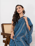 Premium Steel Blue Colour Cotton Saree