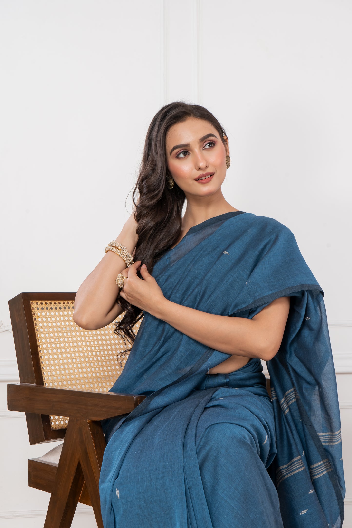 Premium Steel Blue Colour Cotton Saree