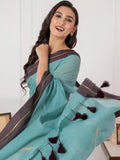 Pure Turquoise Blue & Maroon Border Mul Cotton Saree