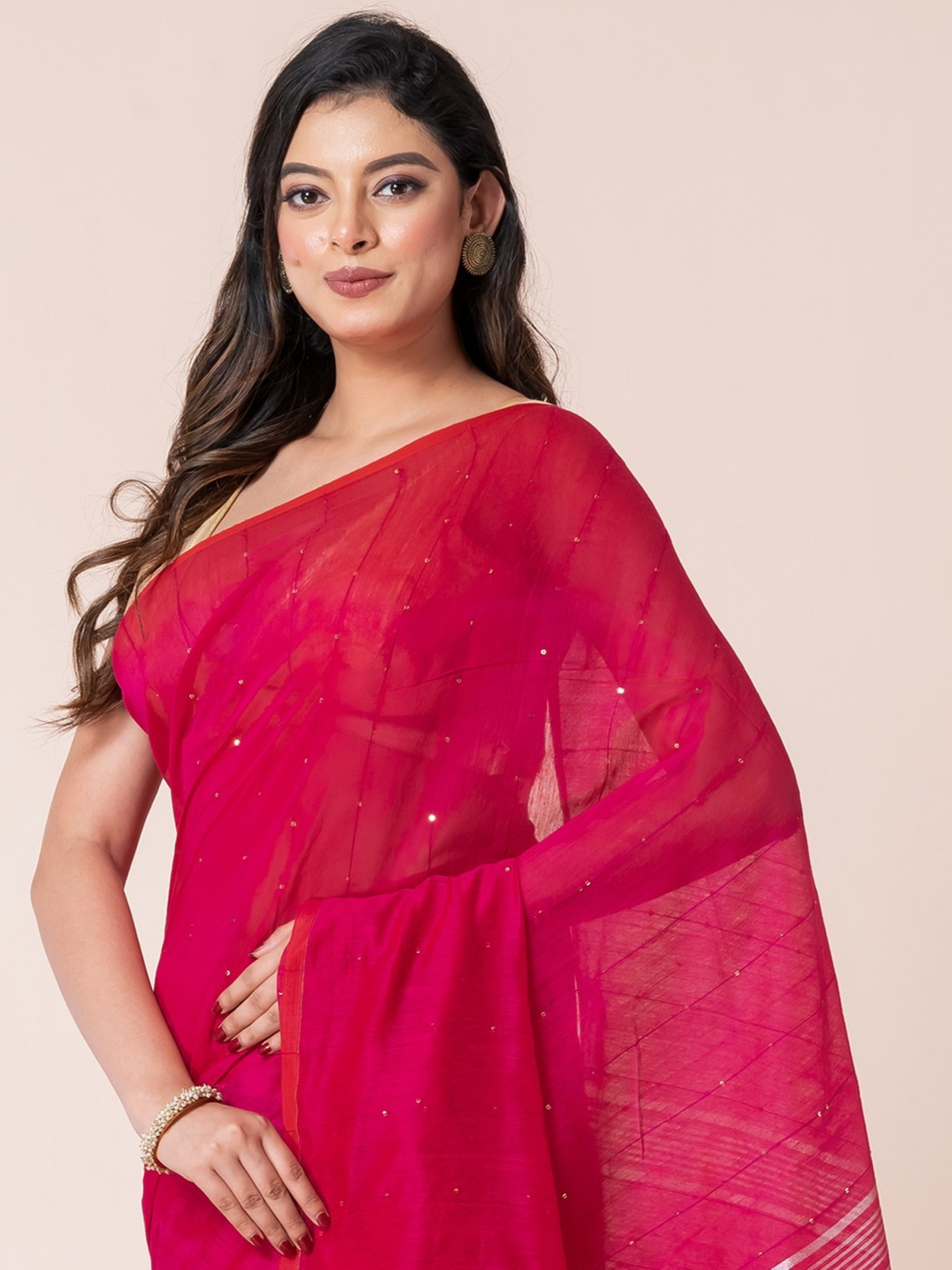 Queens Pink Sequin Jamdani Saree
