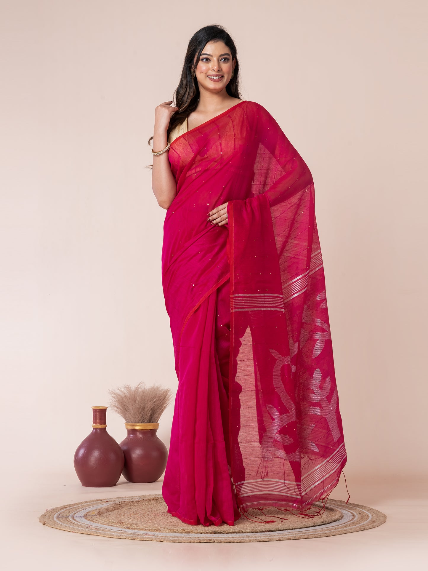 Queens Pink Sequin Jamdani Saree