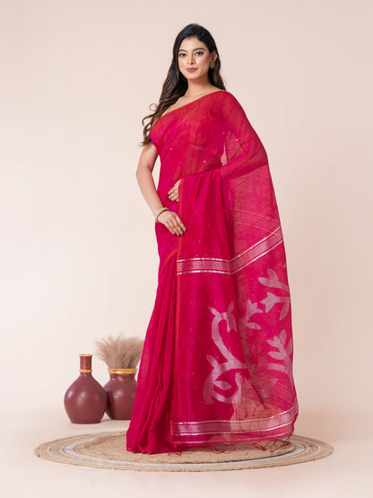 Queens Pink Sequin Jamdani Saree
