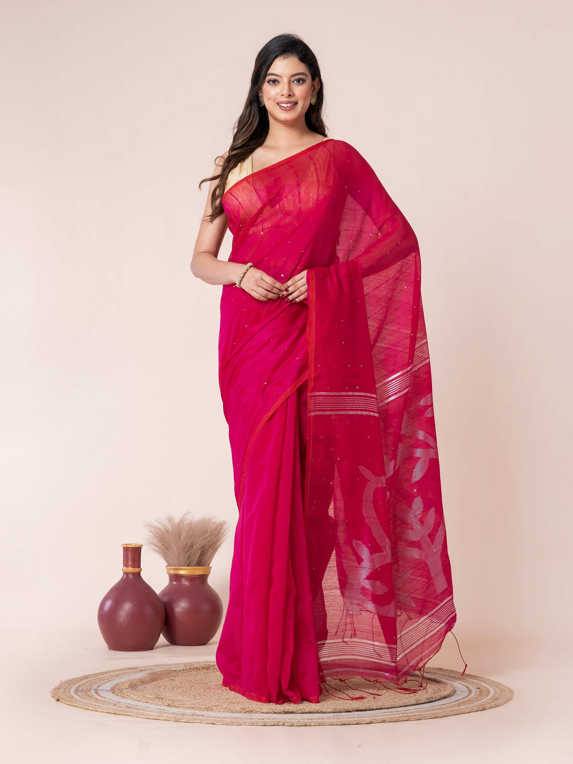 Queens Pink Sequin Jamdani Saree