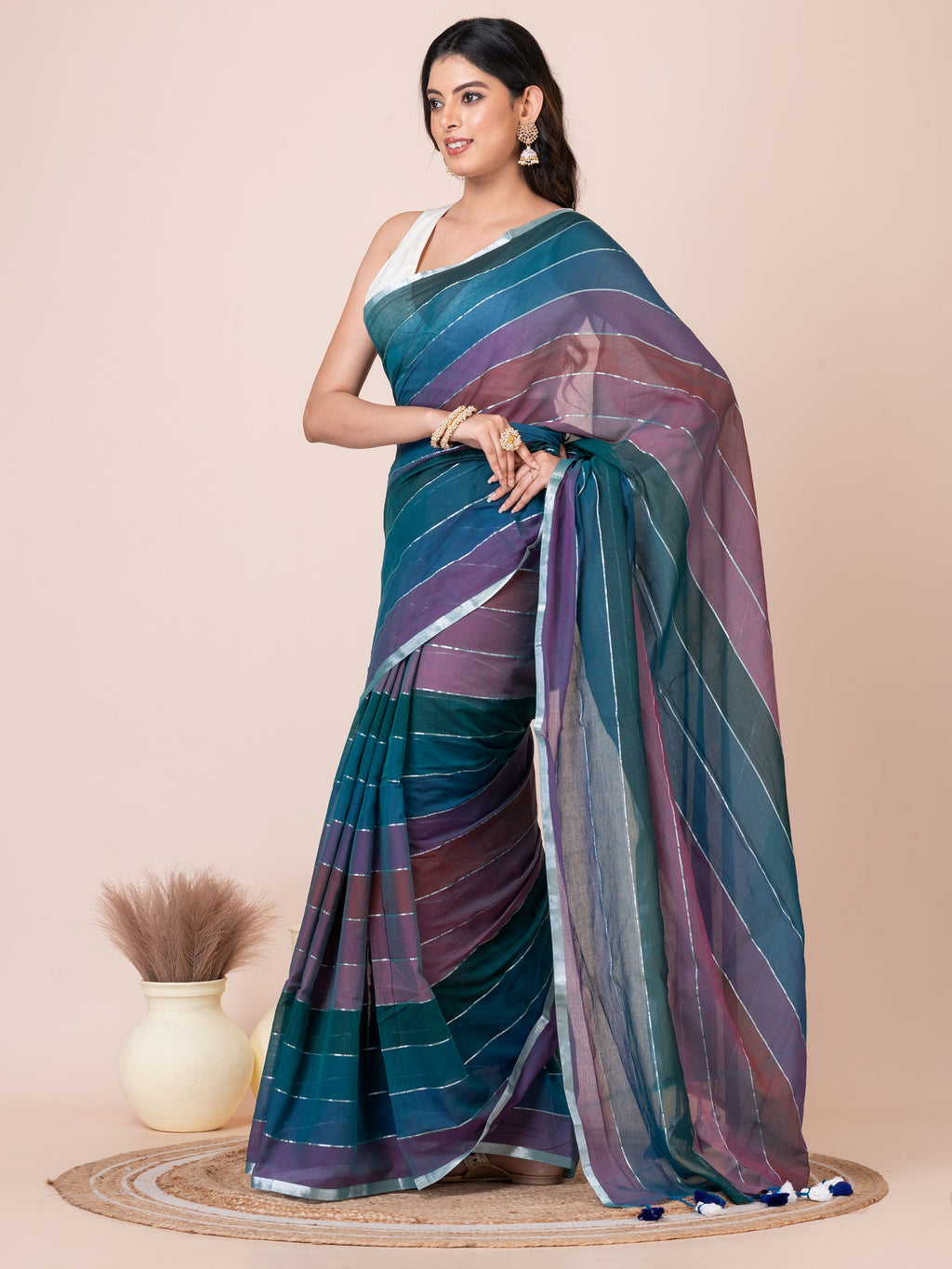 Rainbow Mul Cotton Saree (Dark Colour)