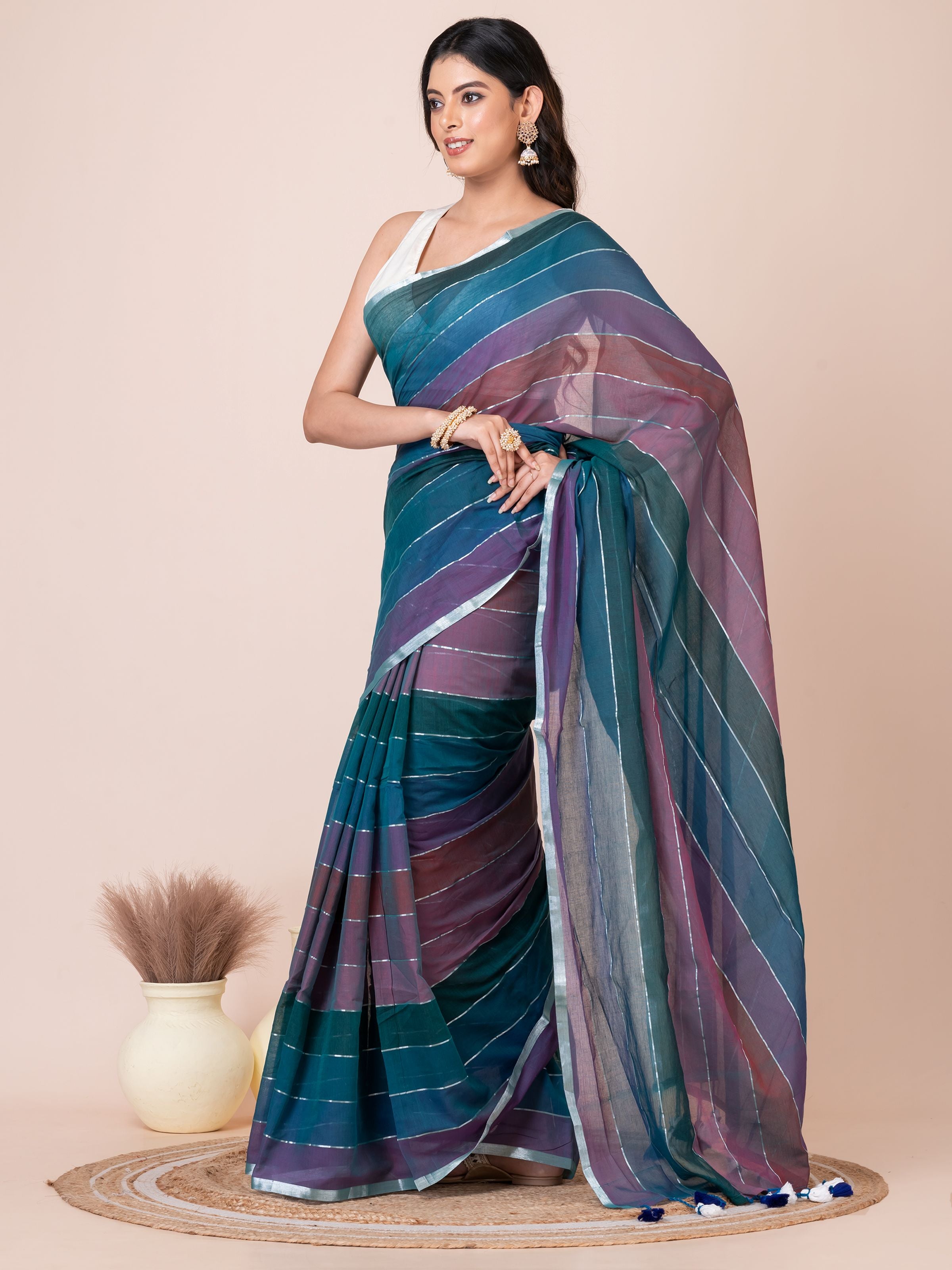 Rainbow Mul Cotton Saree (Dark Colour)