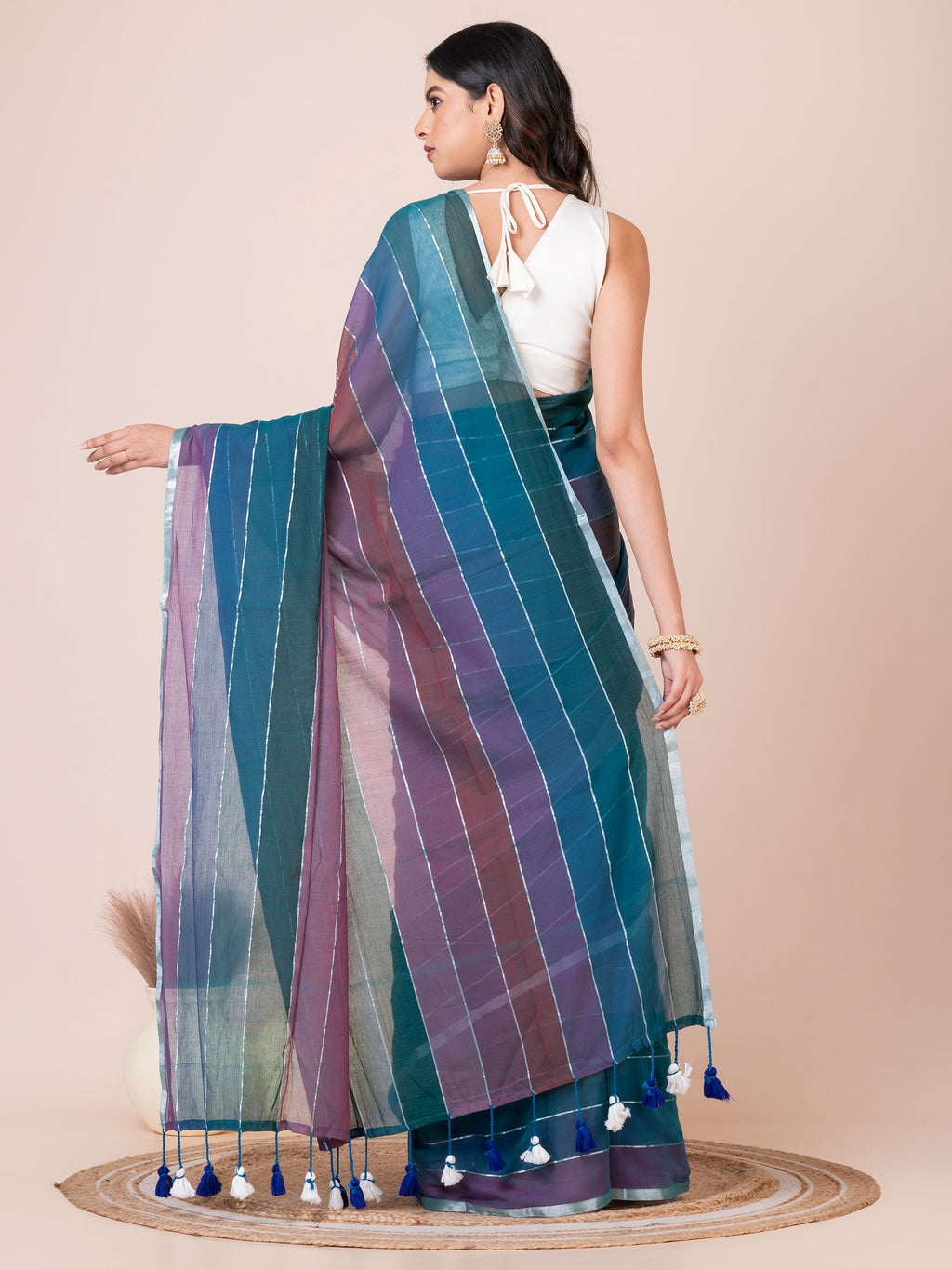 Rainbow Mul Cotton Saree (Dark Colour)