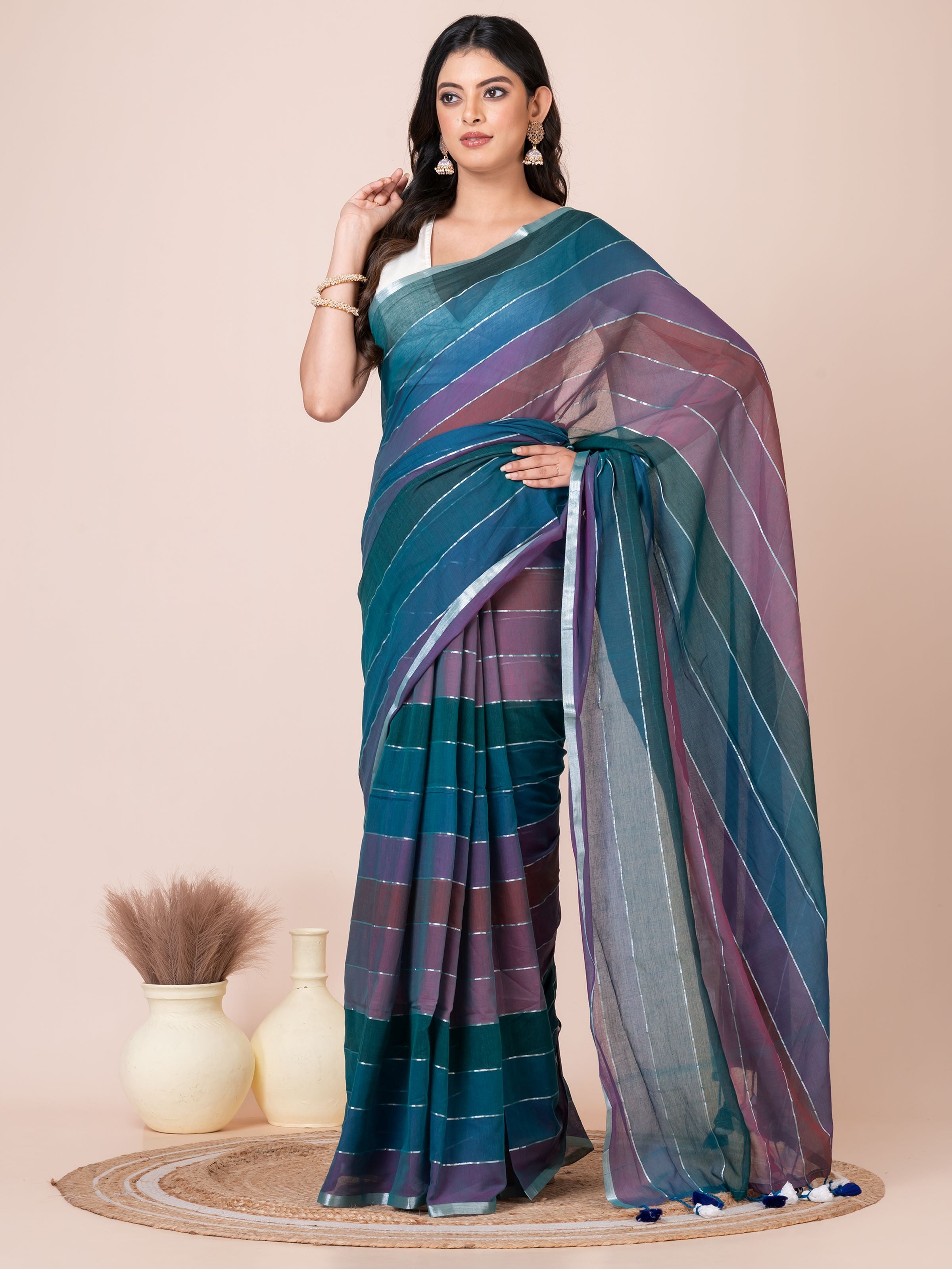 Rainbow Mul Cotton Saree (Dark Colour)