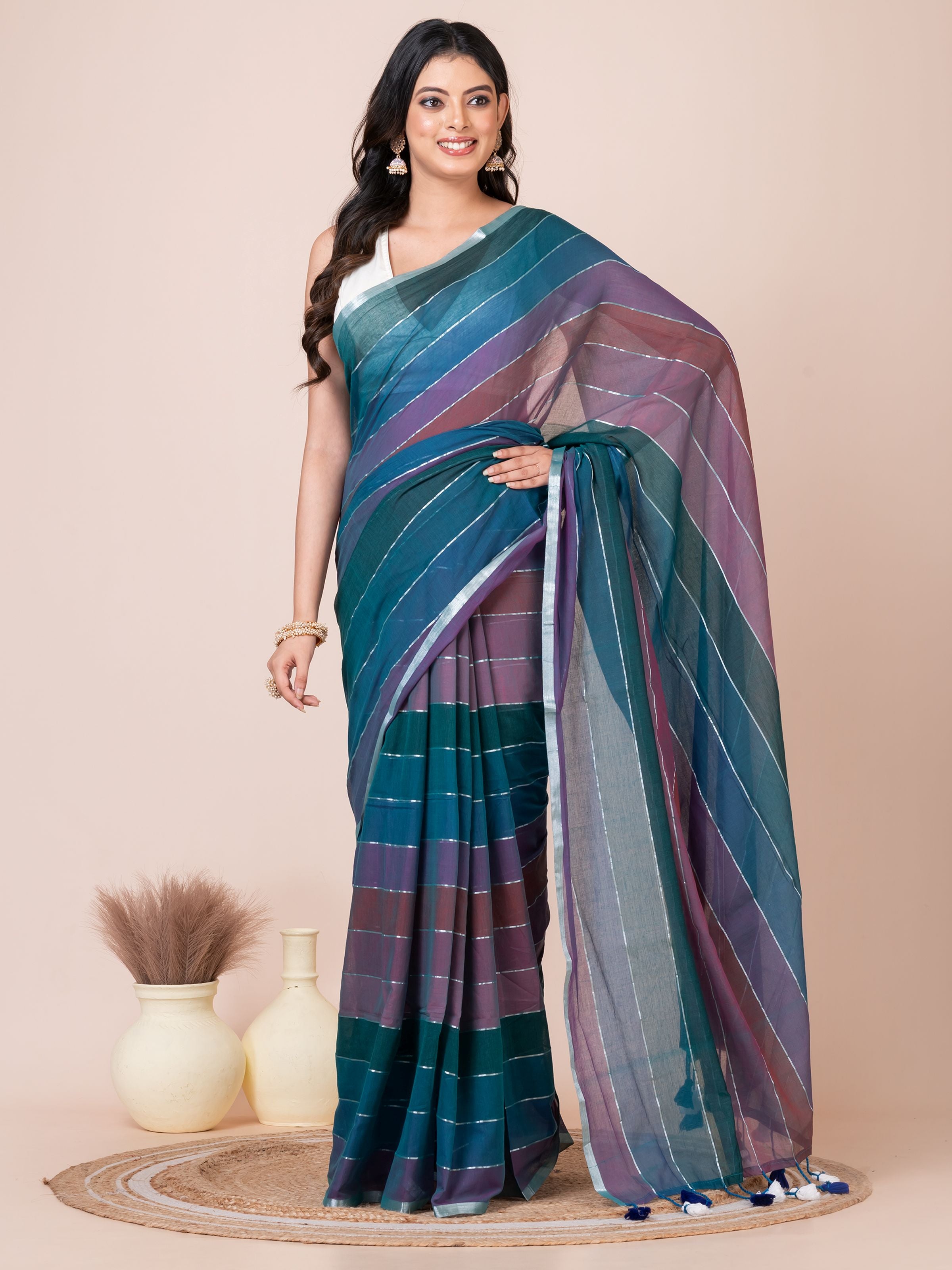 Rainbow Mul Cotton Saree (Dark Colour)