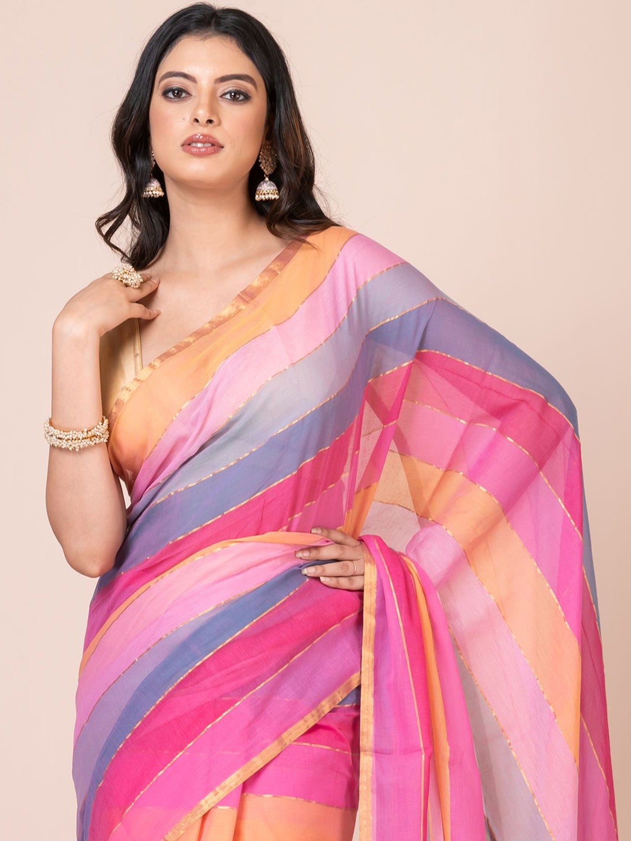 Rainbow Mul Cotton Saree (Light Colour)