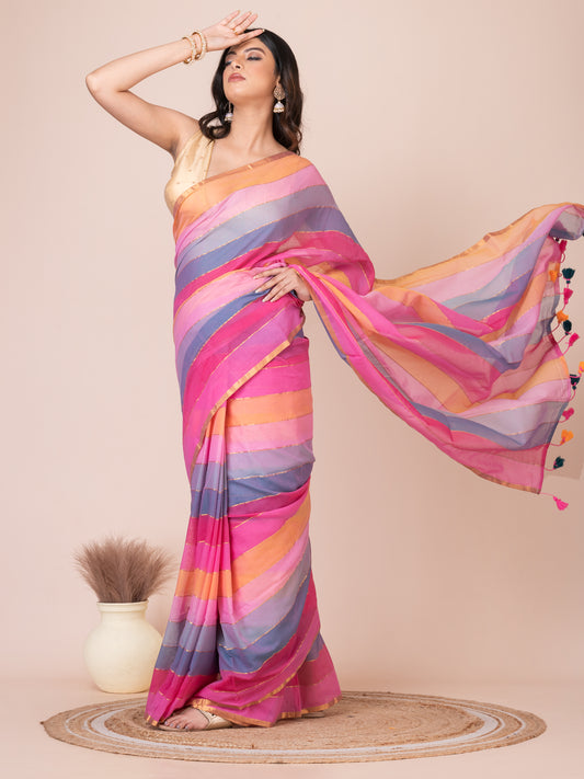 Rainbow Mul Cotton Saree (Light Colour)