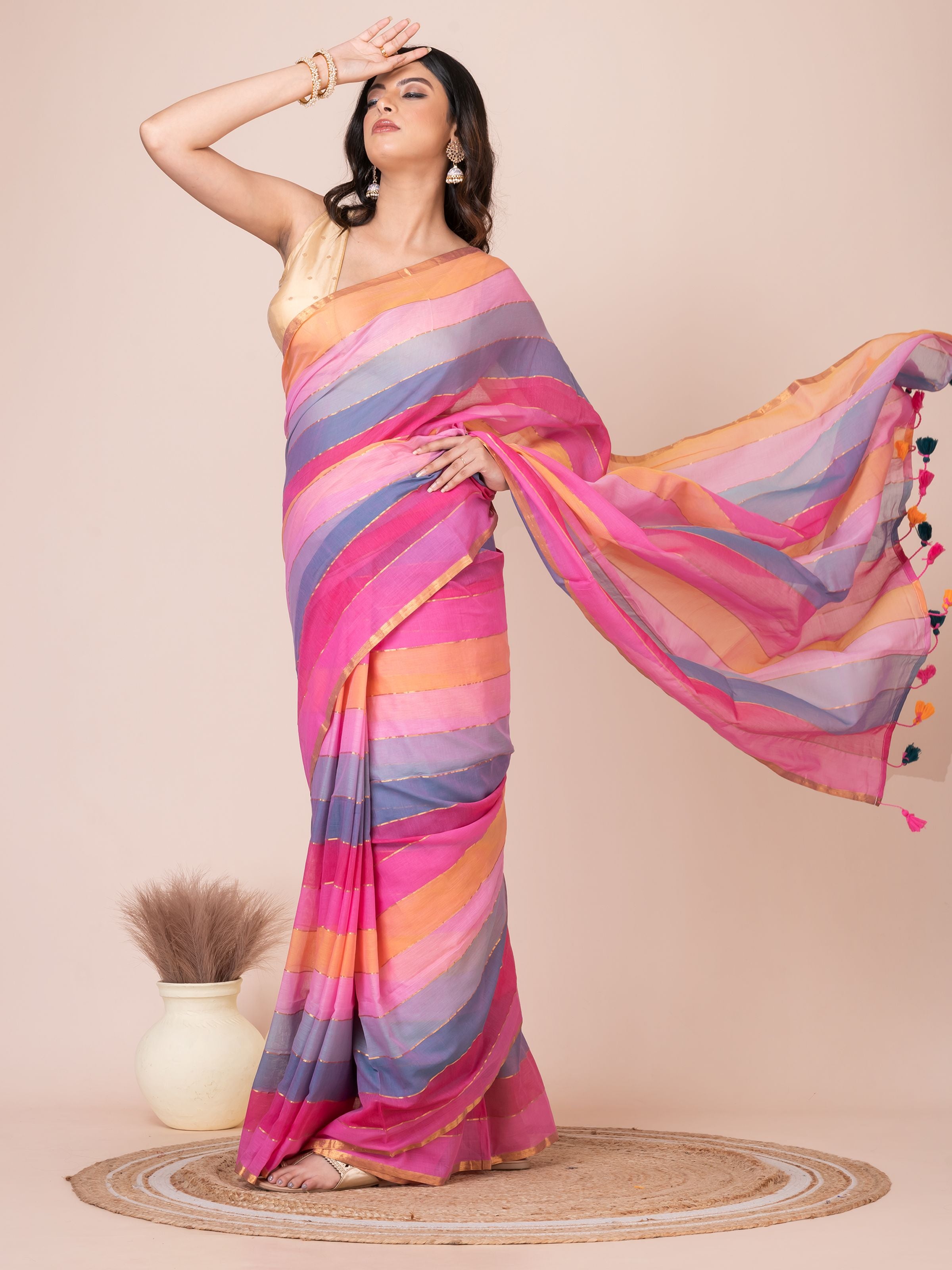 Rainbow Mul Cotton Saree (Light Colour)
