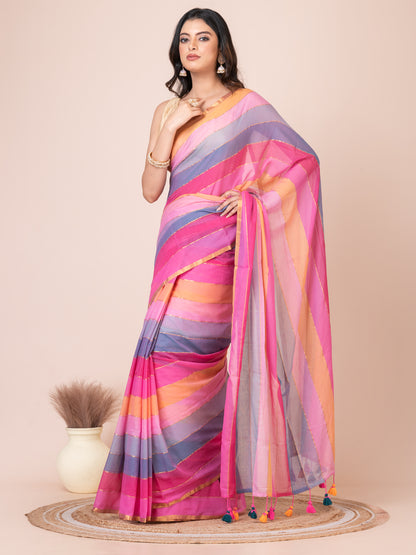 Rainbow Mul Cotton Saree (Light Colour)