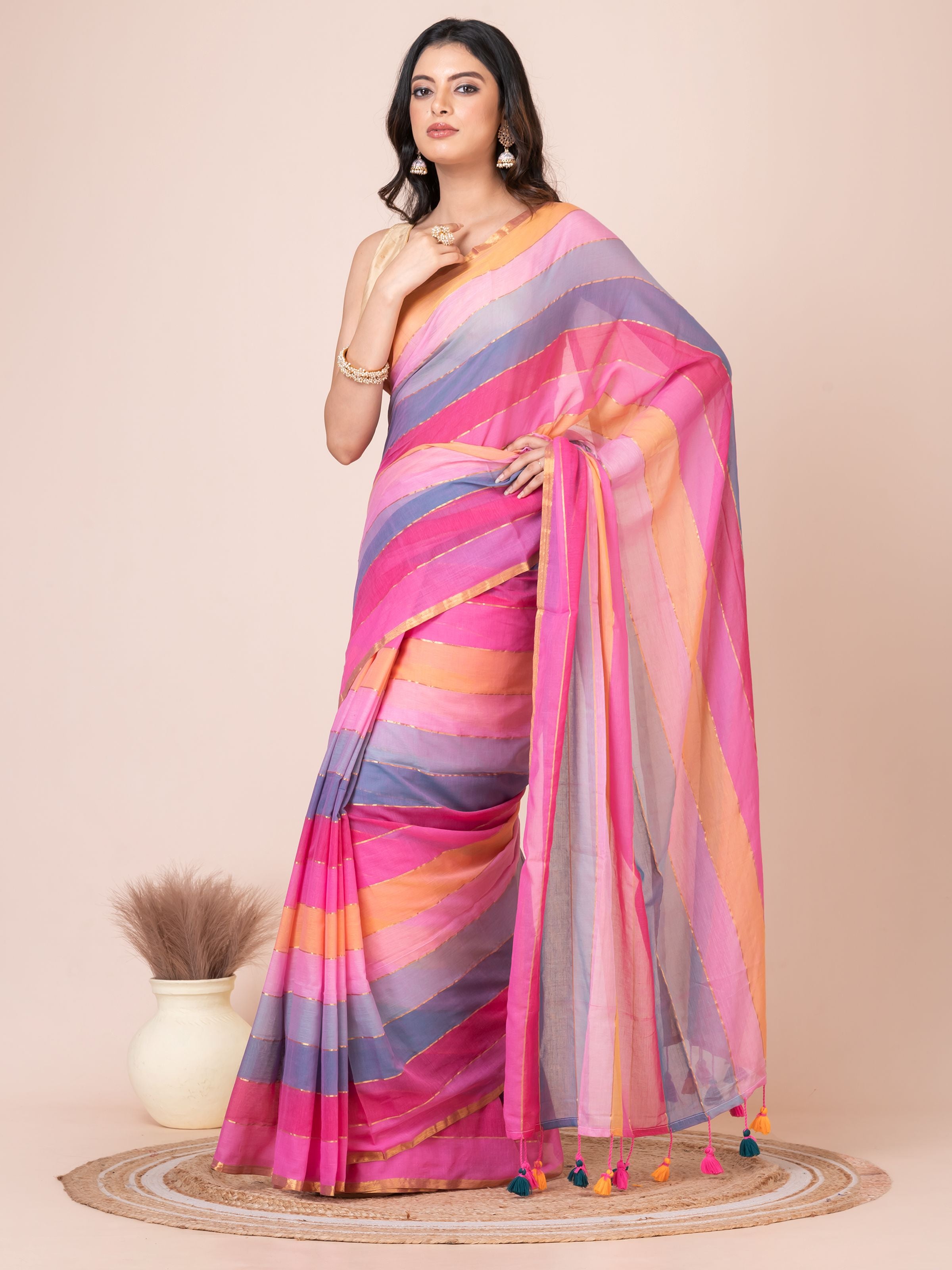 Rainbow Mul Cotton Saree (Light Colour)