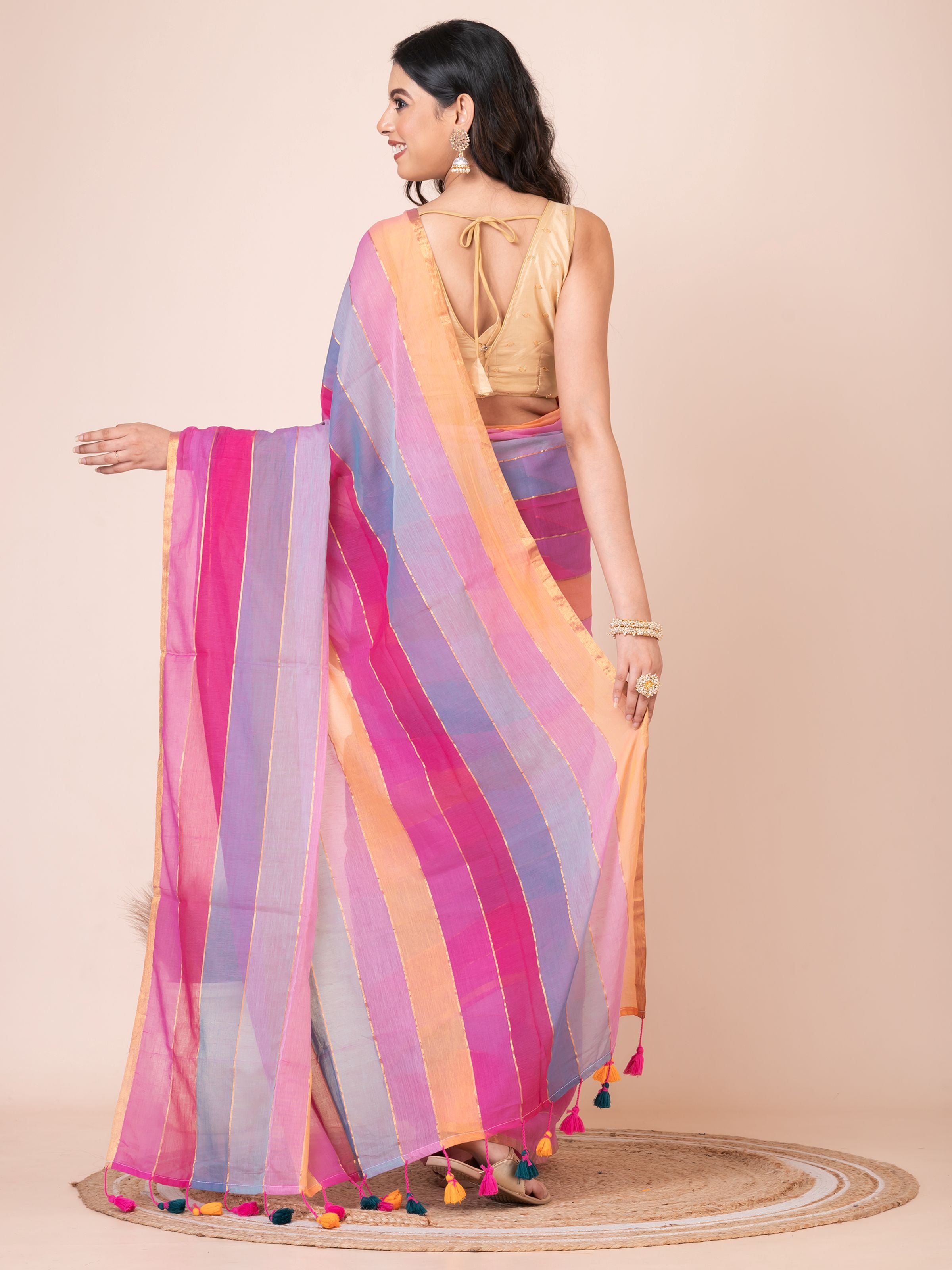 Rainbow Mul Cotton Saree (Light Colour)