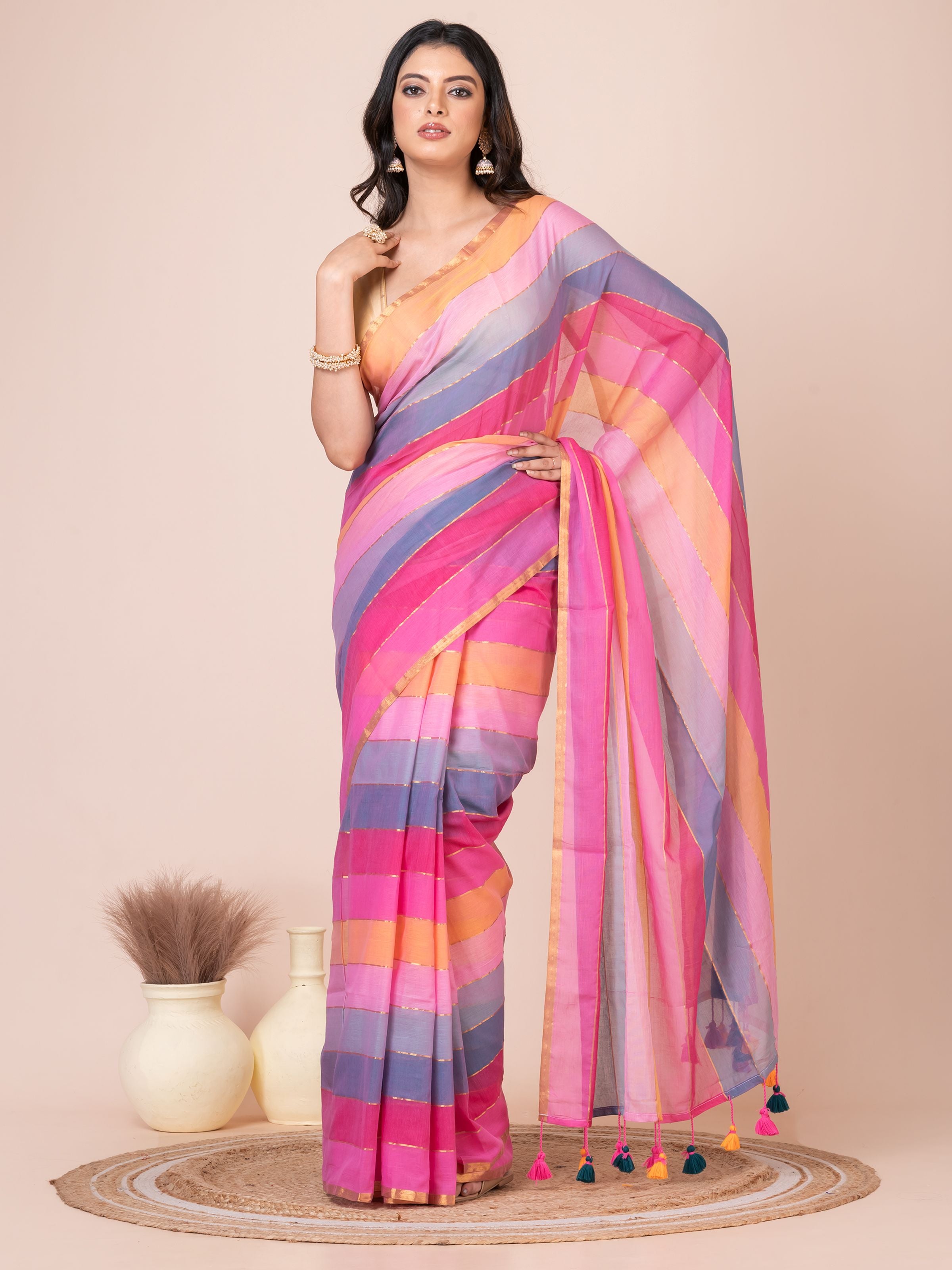 Rainbow Mul Cotton Saree (Light Colour)