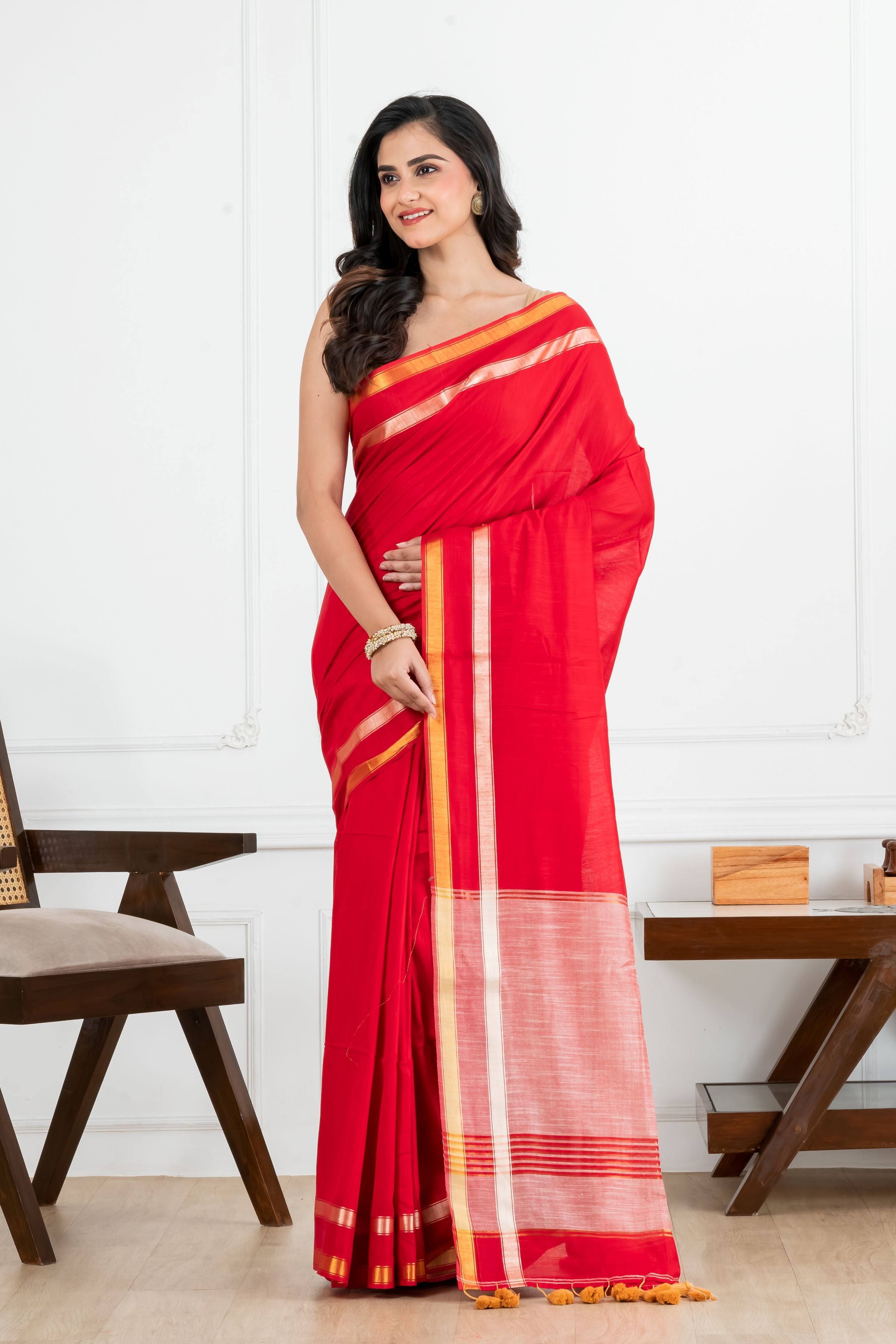 Red Body with Light Red Pallu Cotton Saree