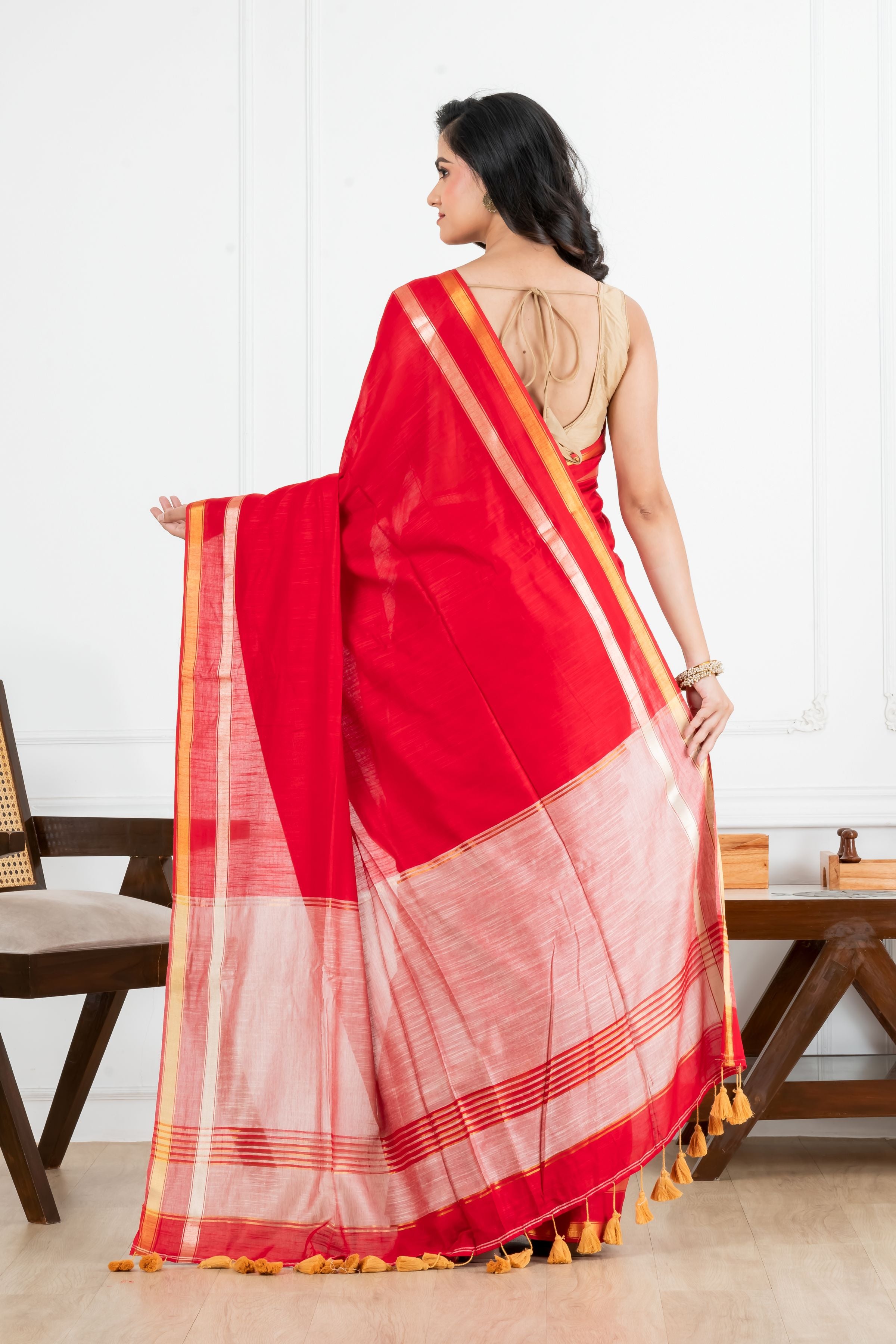 Red Body with Light Red Pallu Cotton Saree