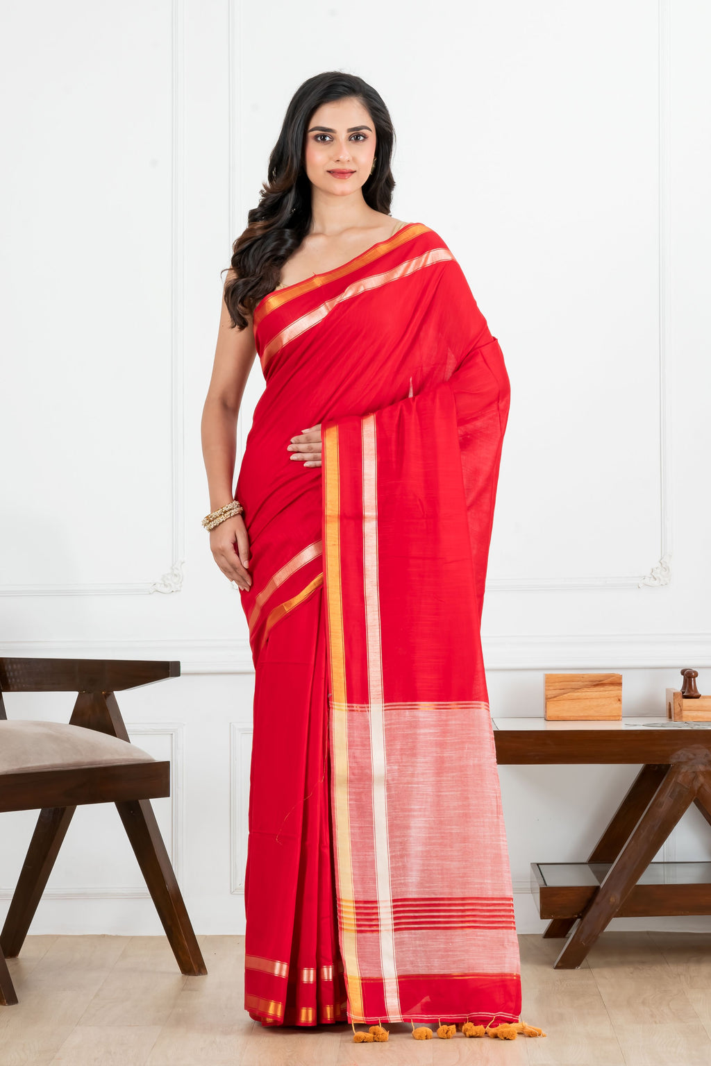 Red Body with Light Red Pallu Cotton Saree