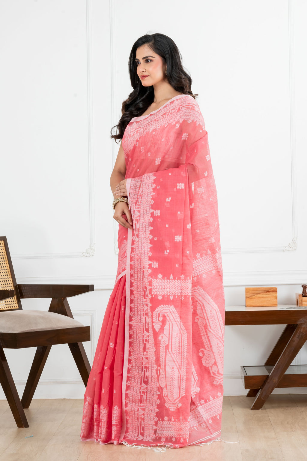 Red Jamdani Cotton Saree