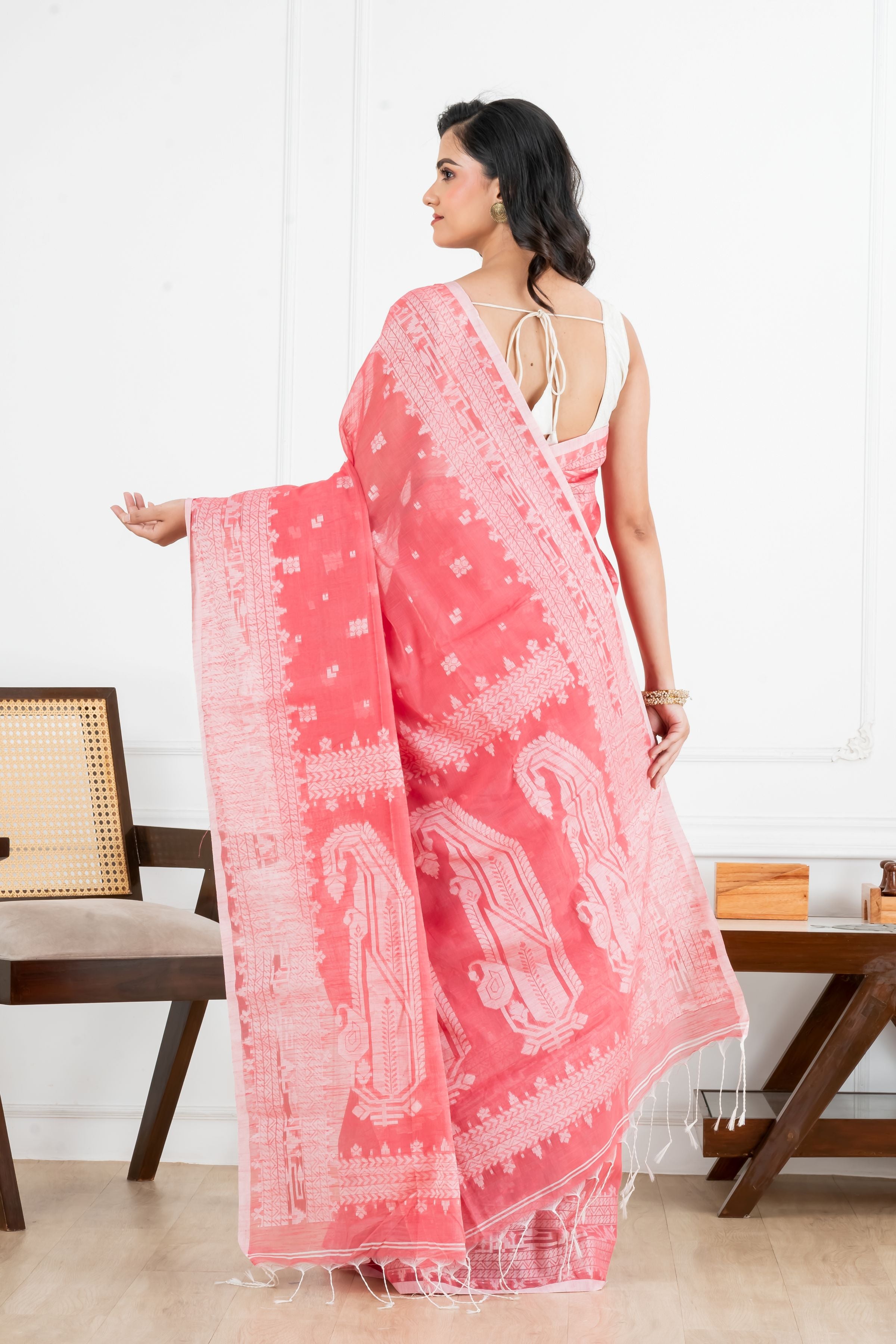 Red Jamdani Cotton Saree