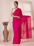 Red Pink Handloom Mul Cotton Saree