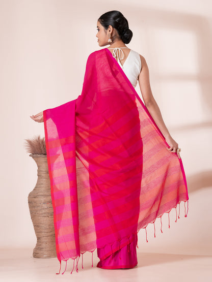 Red Pink Handloom Mul Cotton Saree
