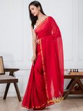Red Sequence Mulmul Cotton Saree