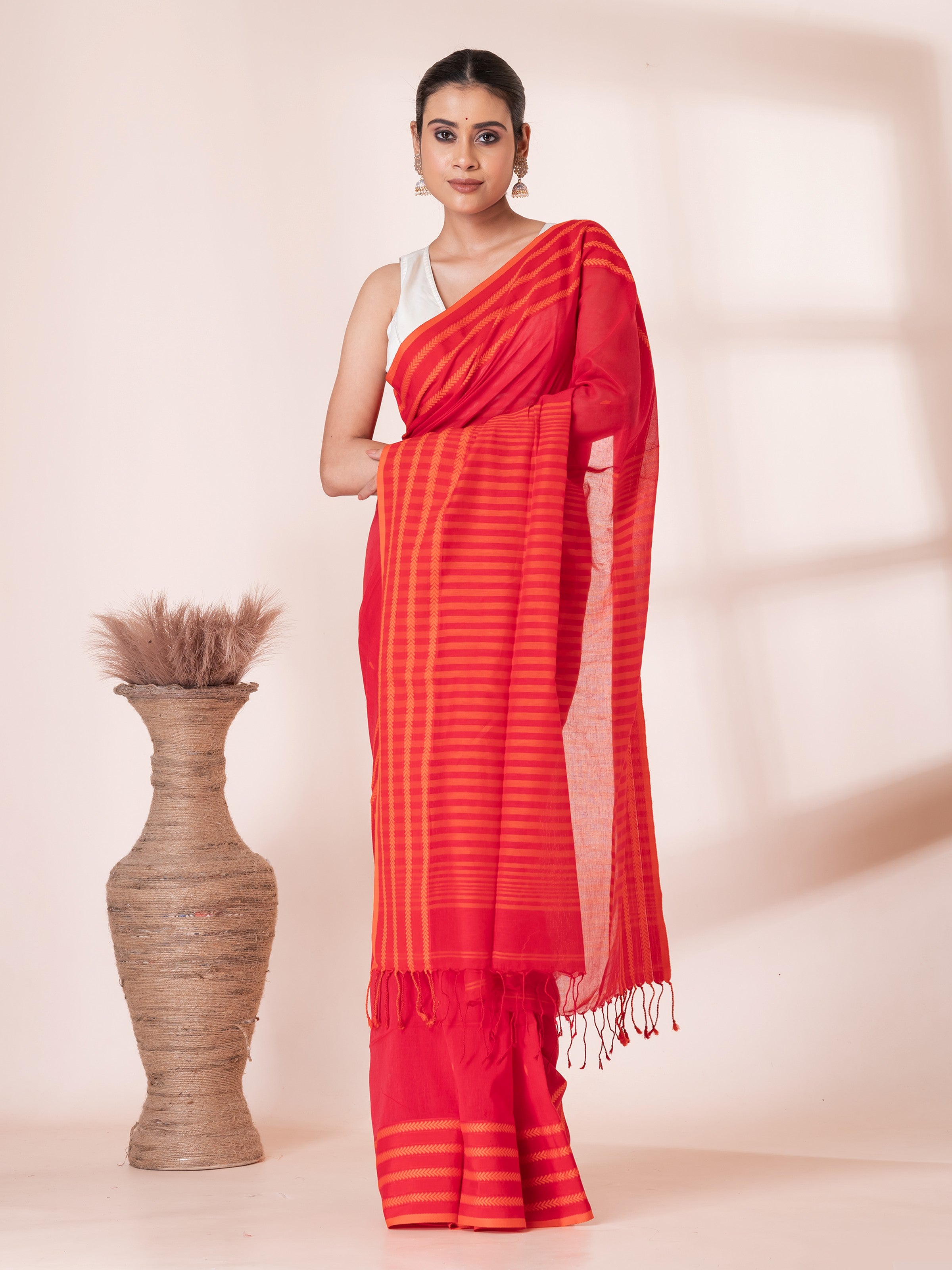 Red and Yellow Handloom Premium Cotton Saree