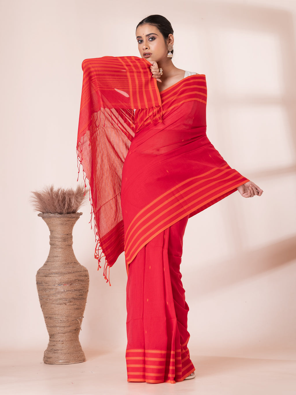 Red and Yellow Handloom Premium Cotton Saree