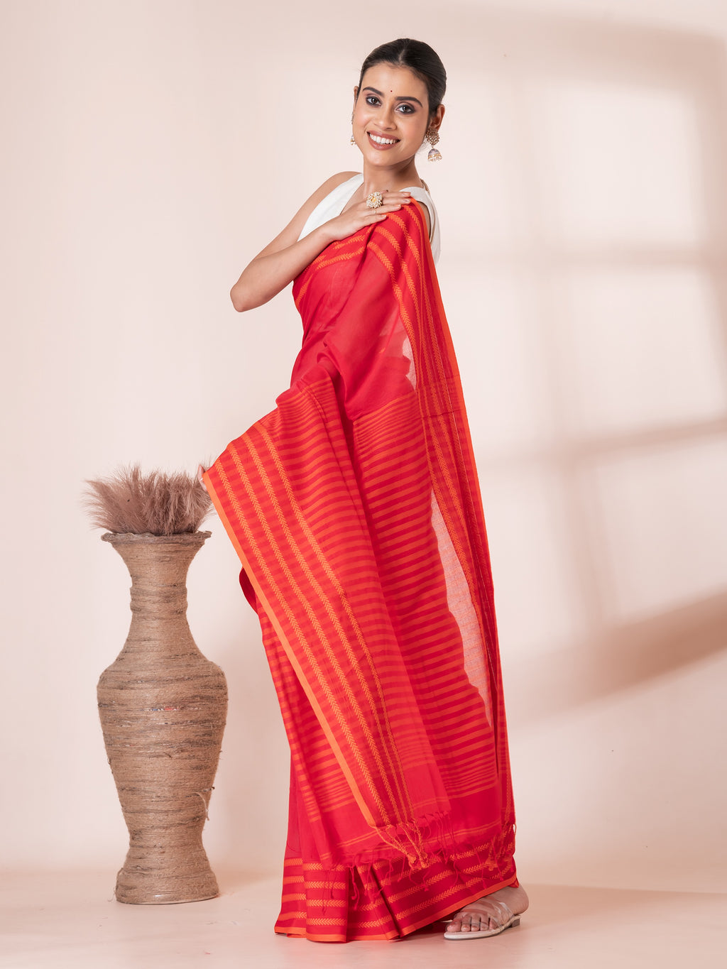 Red and Yellow Handloom Premium Cotton Saree