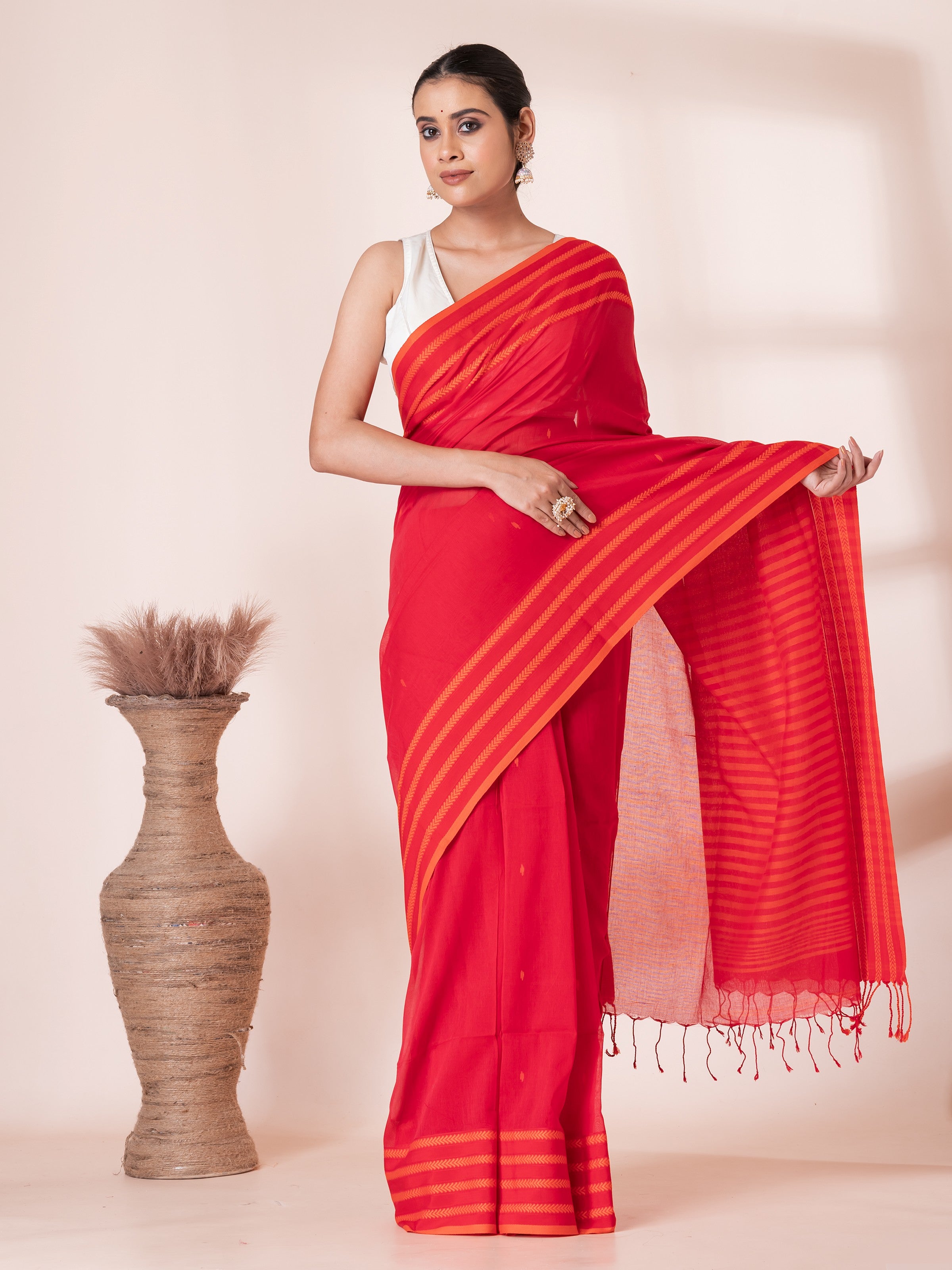 Red and Yellow Handloom Premium Cotton Saree