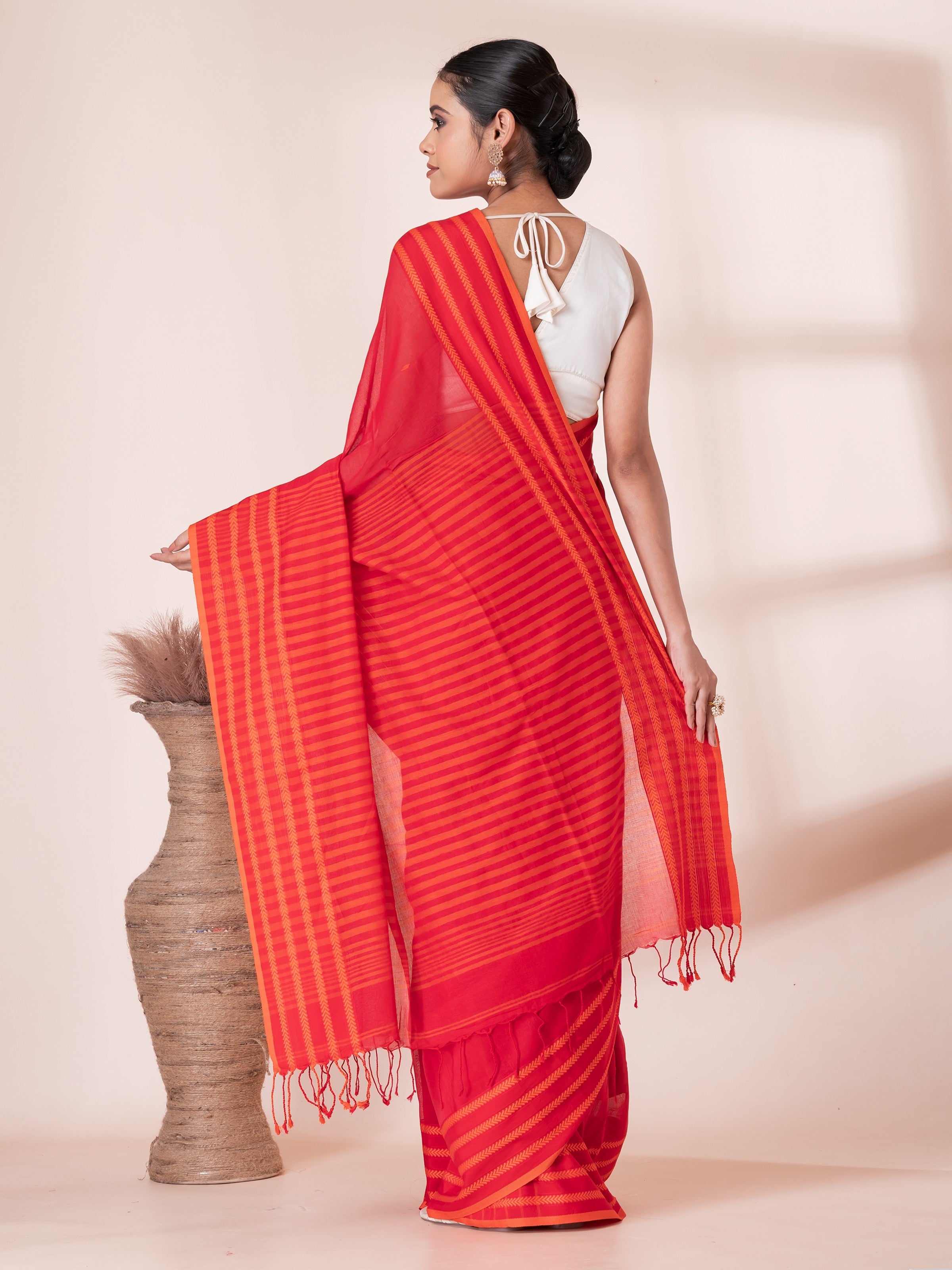 Red and Yellow Handloom Premium Cotton Saree