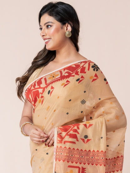 Sandalwood Body Red Jamdani Cotton Saree