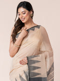Sandalwood Body and Black Temple Border Cotton Saree