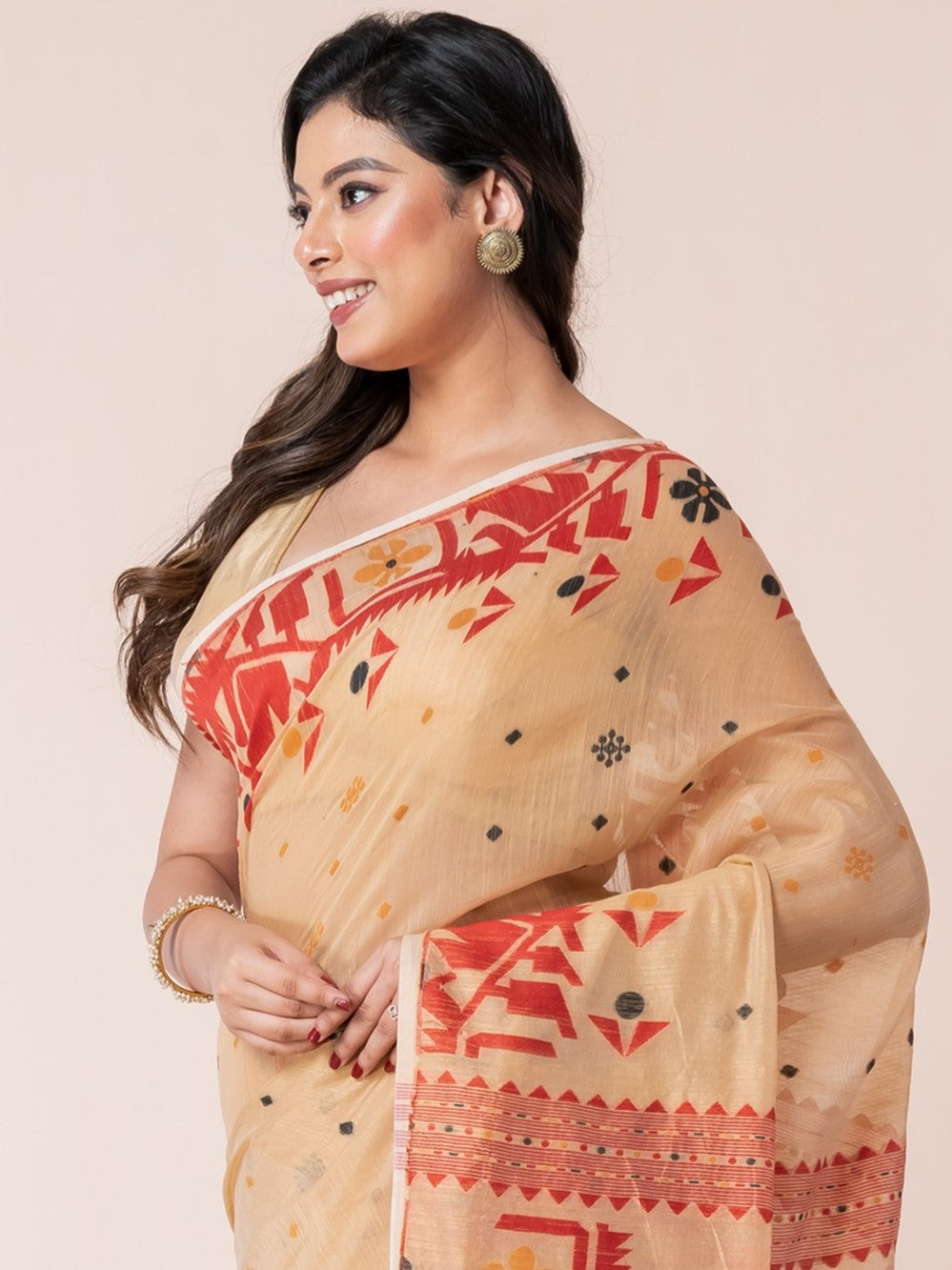 Sandalwood Body Red Jamdani Cotton Saree