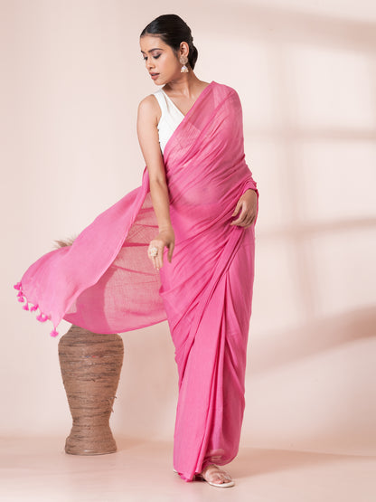 Sweet Pink Pure Handloom Mul Mul Saree