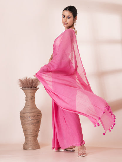 Sweet Pink Pure Handloom Mul Mul Saree