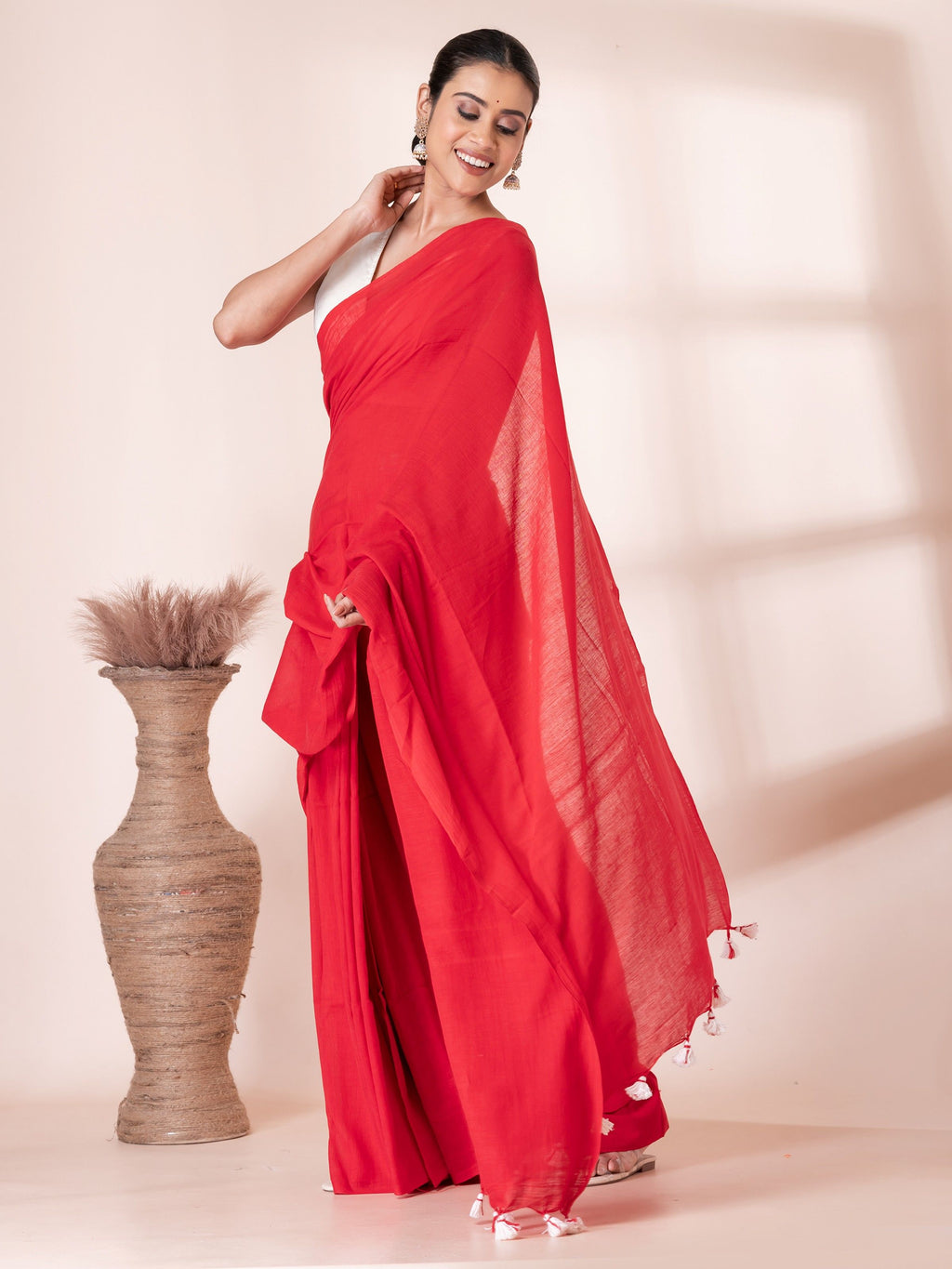 Sweet Red Pure Handloom Mul Mul Saree