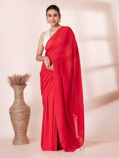 Sweet Red Pure Handloom Mul Mul Saree