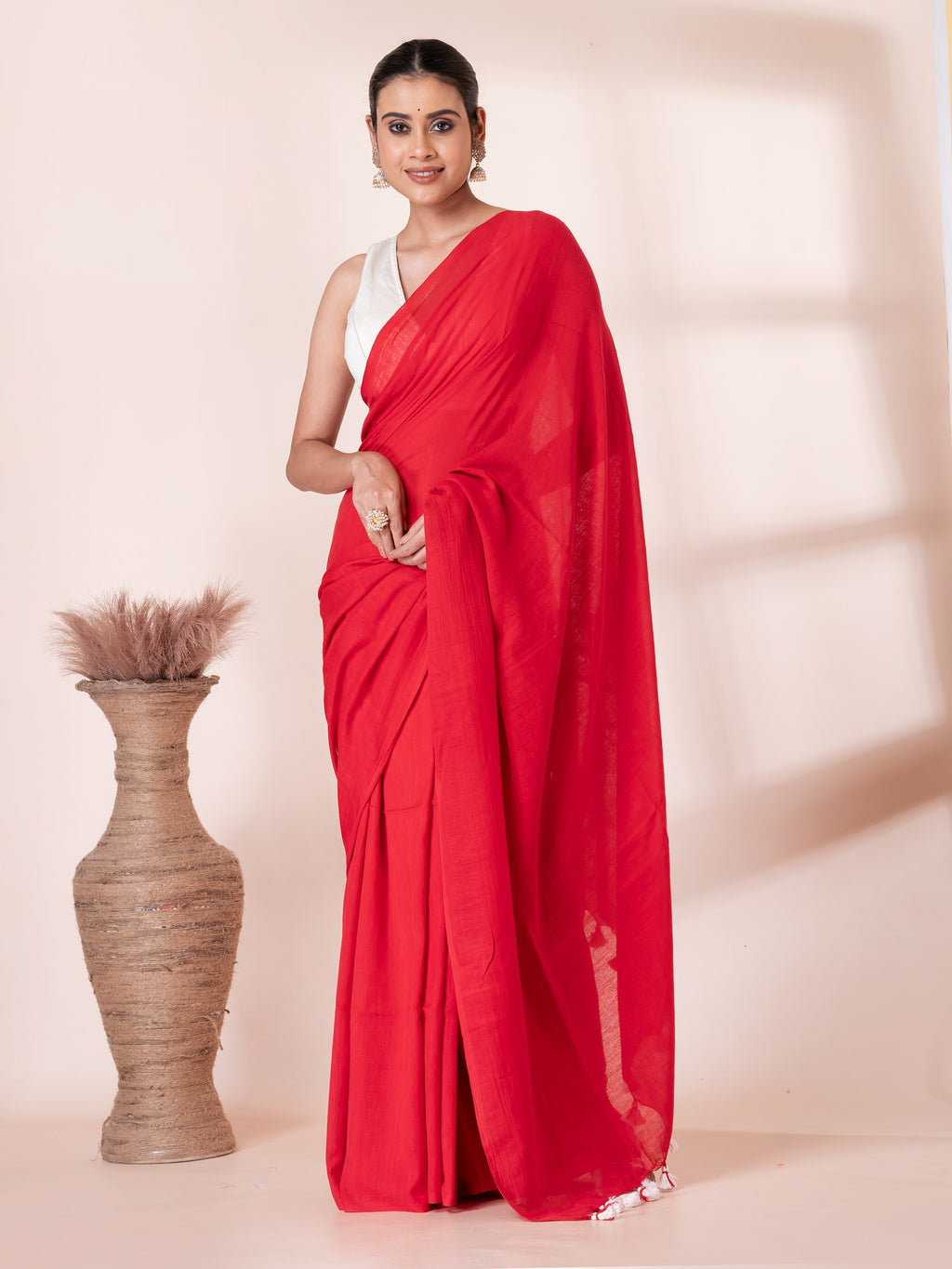 Sweet Red Pure Handloom Mul Mul Saree