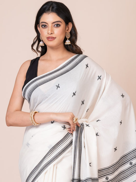 Bhujodi Kala Black and White Premium Cotton Saree