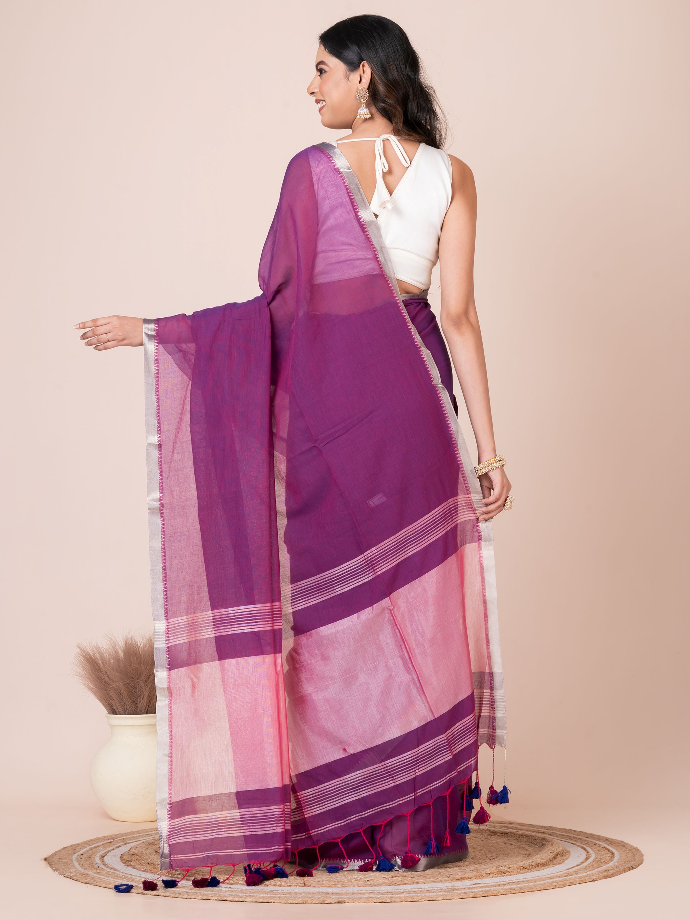 Violet Twill Mul Cotton Saree