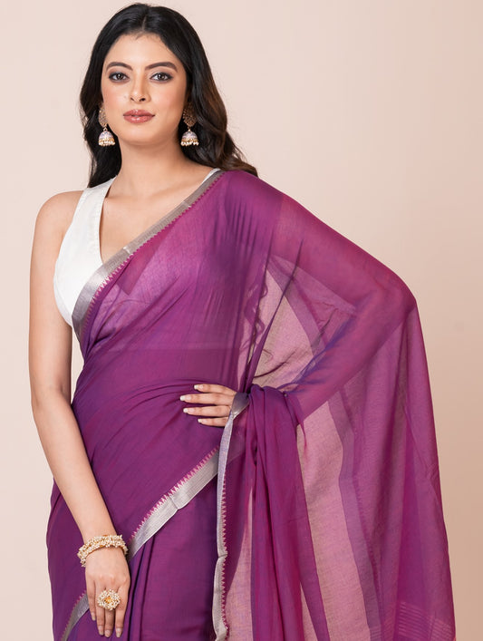 Violet Twill Mul Cotton Saree