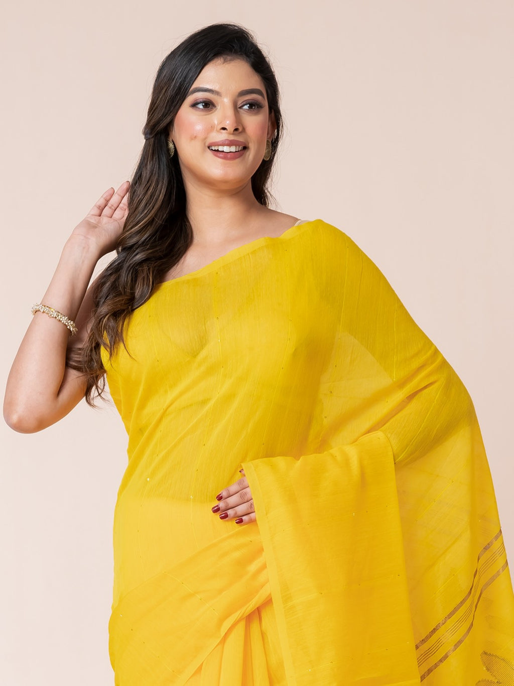 Yellow Sequin Jamdani Saree