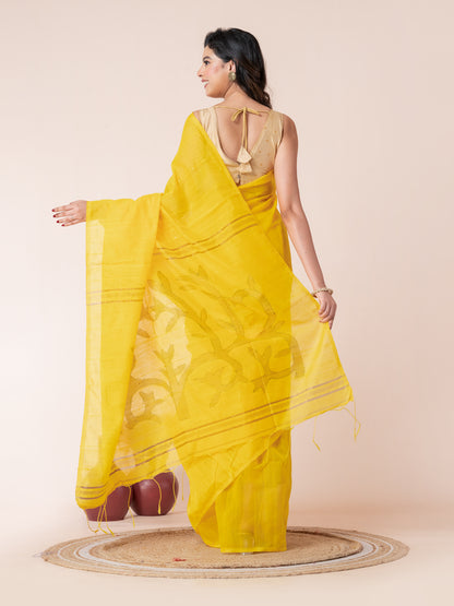 Yellow Sequin Jamdani Saree