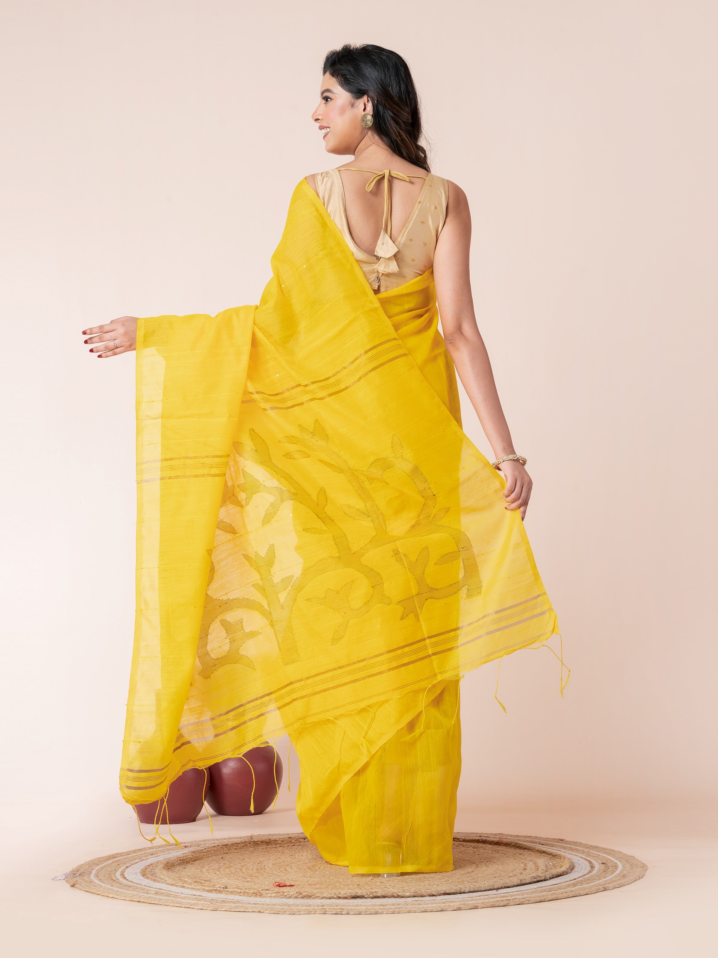 Yellow Sequin Jamdani Saree